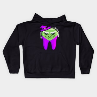 Evil Green Witch Tooth For Dentist On Halloween Kids Hoodie